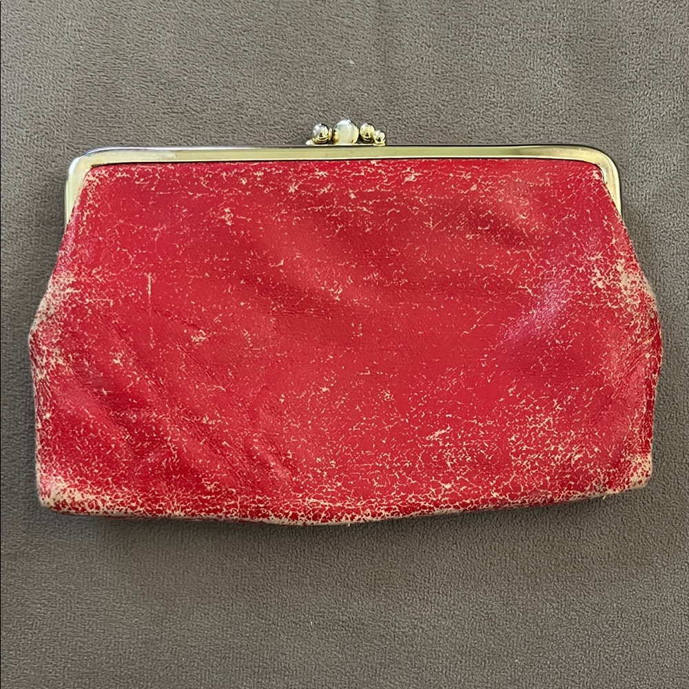Distressed Red Leather Kisslock Clutch Coin Purse Bag St Thomas Vintage
